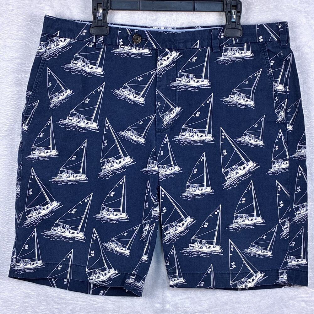 Brooks Brothers Shorts Men 38 Blue Sailboat AOP Nautical Coastal Preppy Hamptons